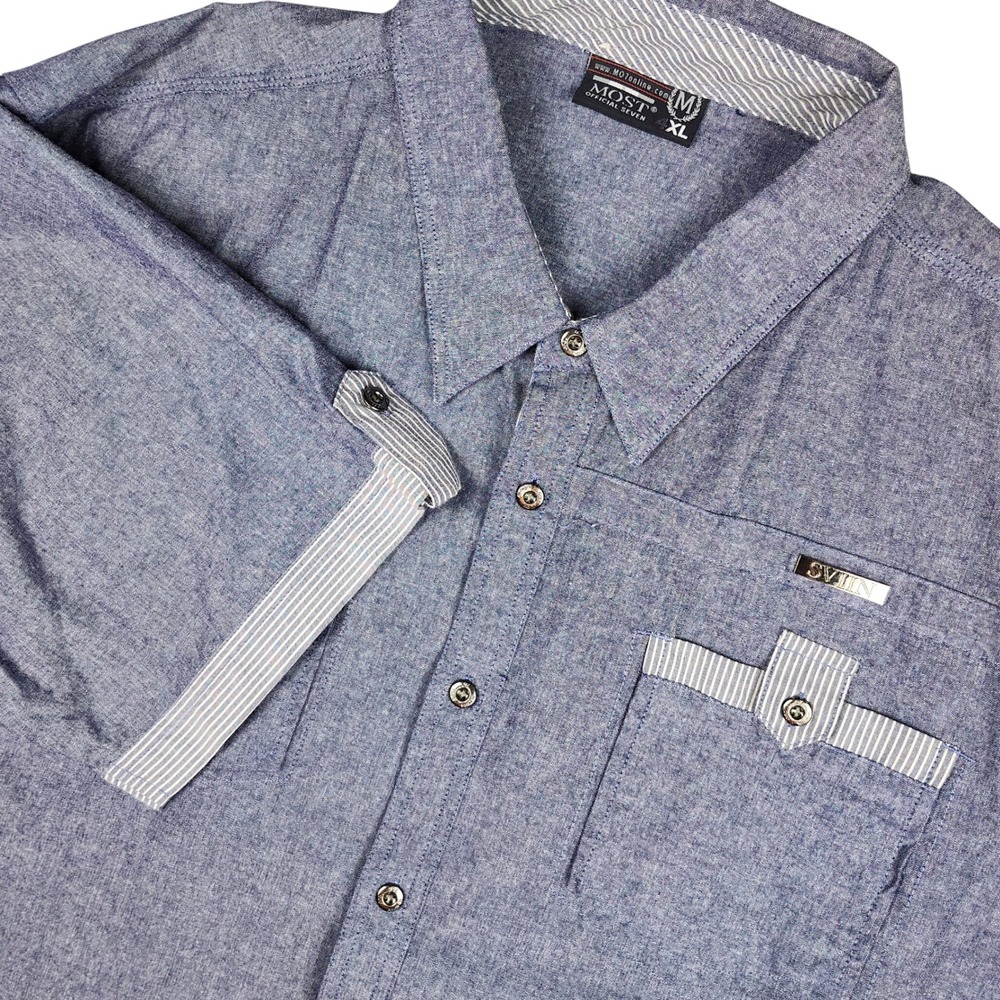 MO7 Most Official Seven Button Up Shirt Mens 4XL Blue Chambray Short Sleeve